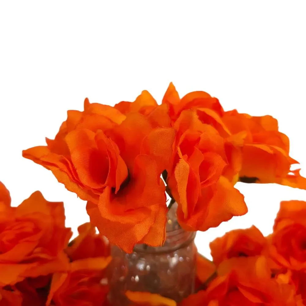 Orange Silk Artificial Rose Flowers Wired Stems Wedding Craft 2.5